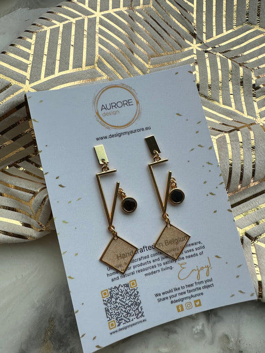 Geometrische oorbellen met meerkleurige stenen - Goud