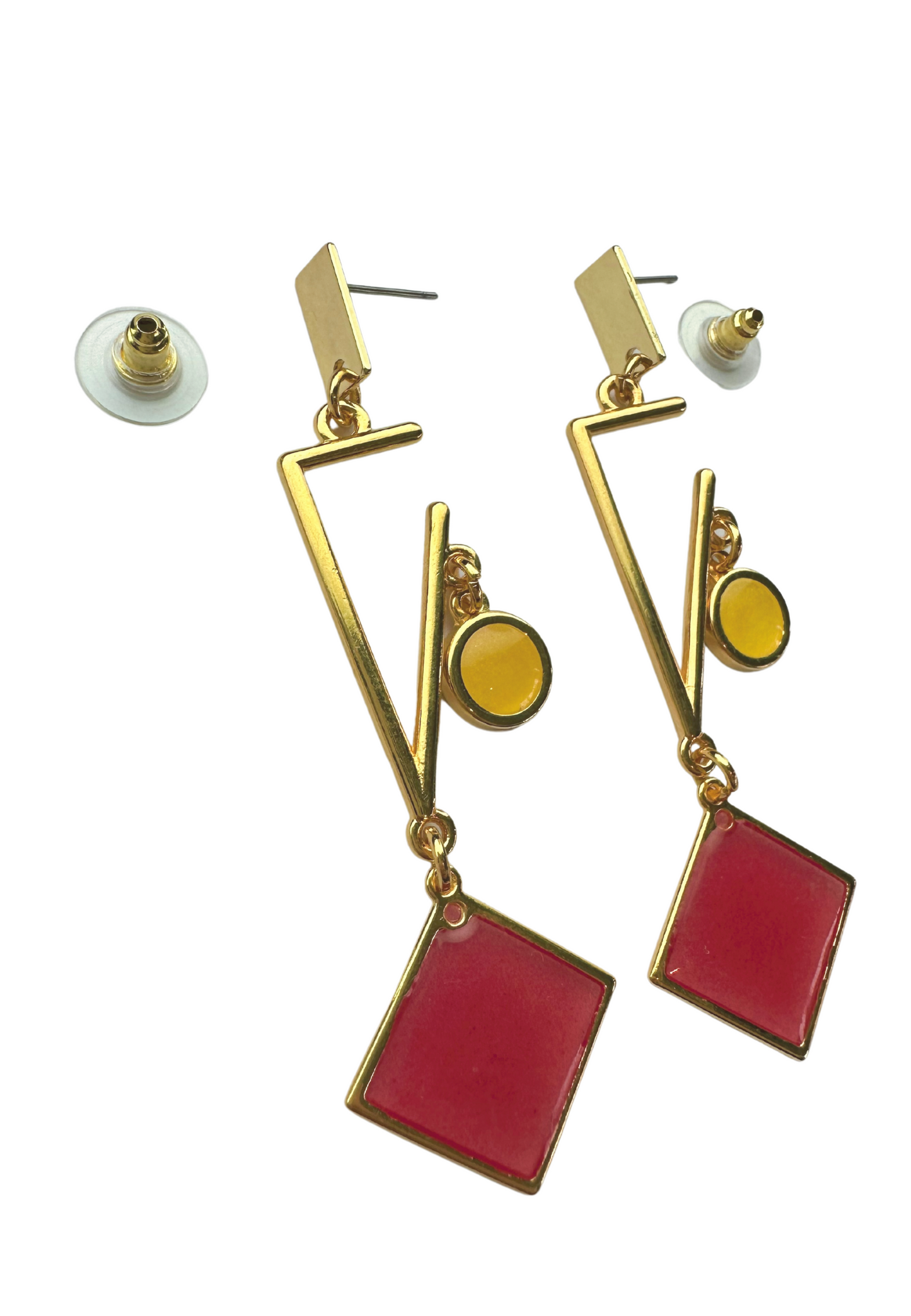 Geometrische oorbellen met meerkleurige stenen - Roze