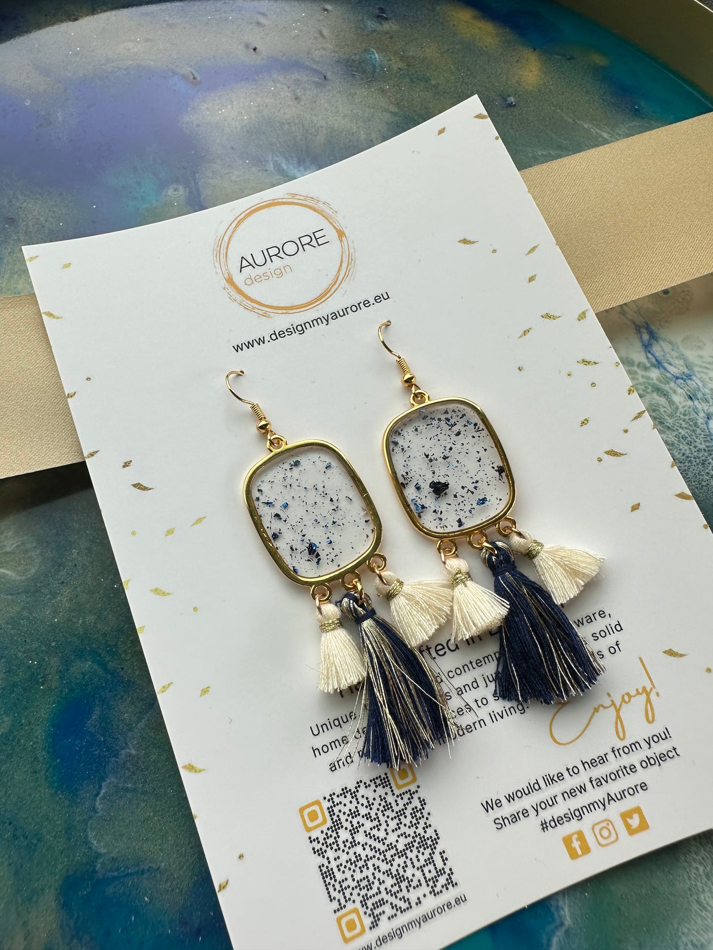 haakoorbellen met kwastjes, blauw