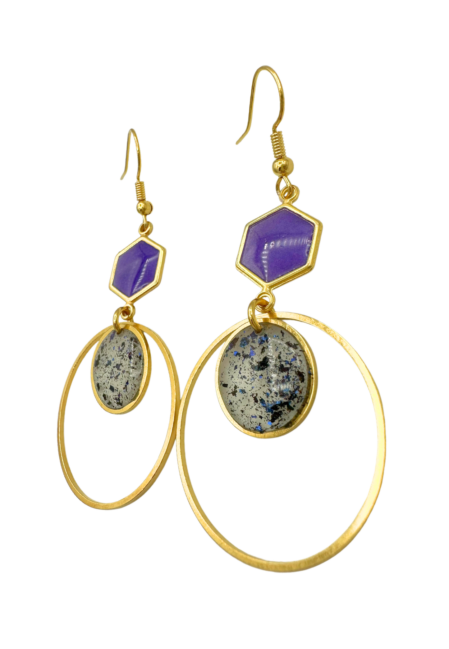 Goudkleurige oorhangers met hoepels -  Paars