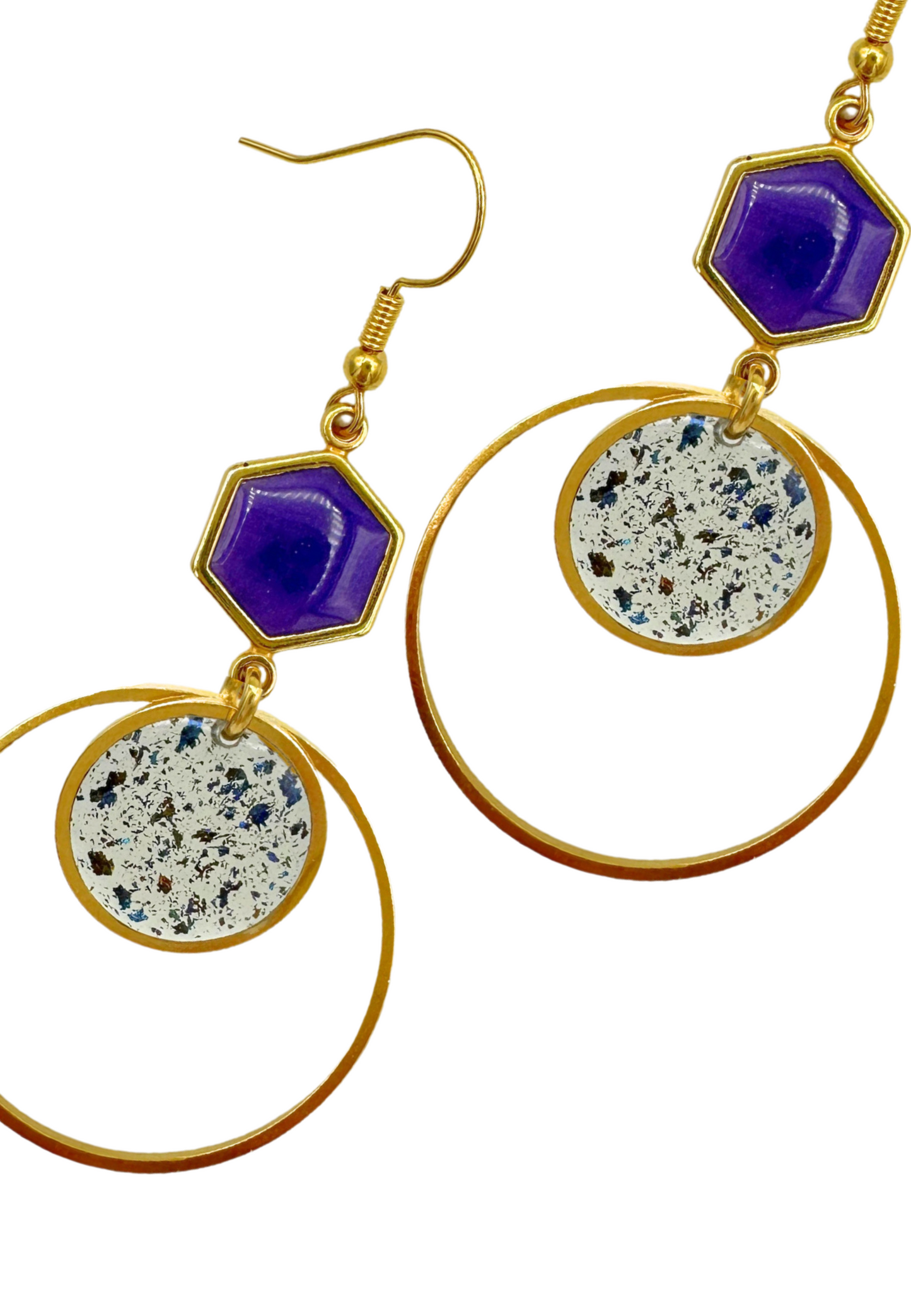 Goudkleurige oorhangers met hoepels -  Paars