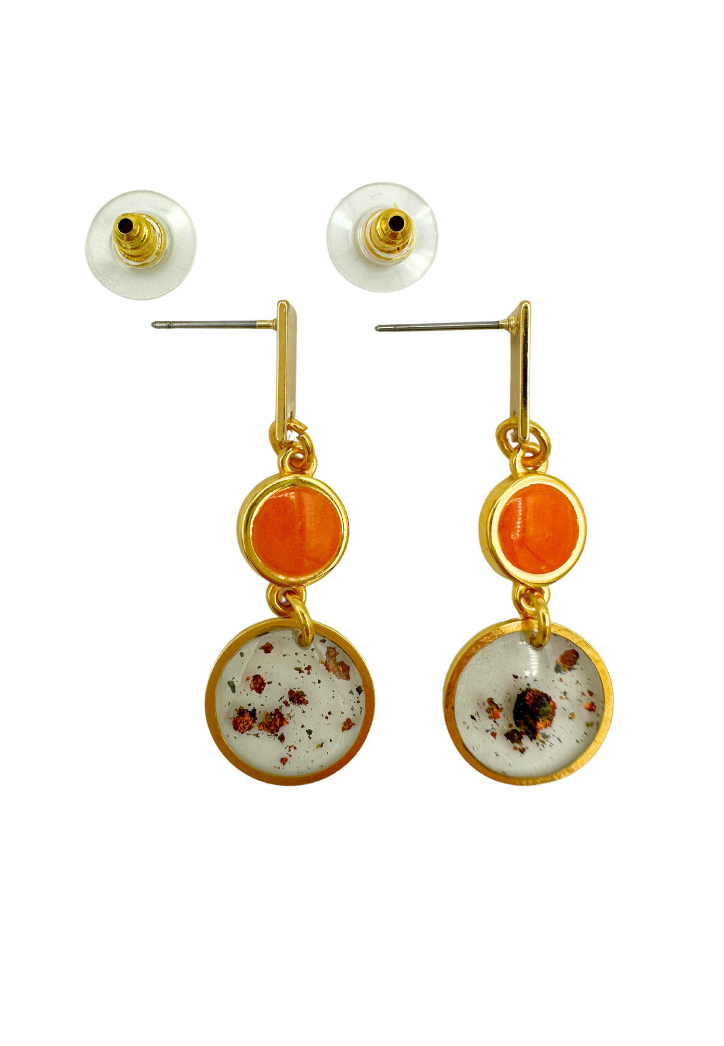 Sierlijke oorhangers met ronde elementen, oranje