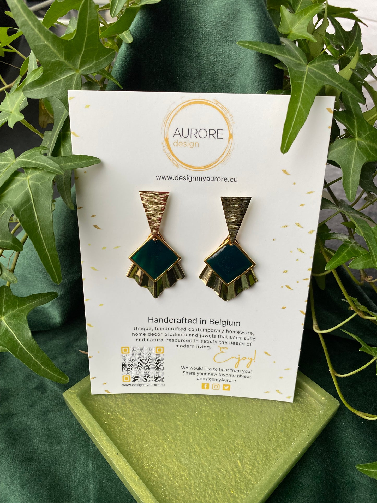 Art deco geïnspireerde statement oorbellen, groen