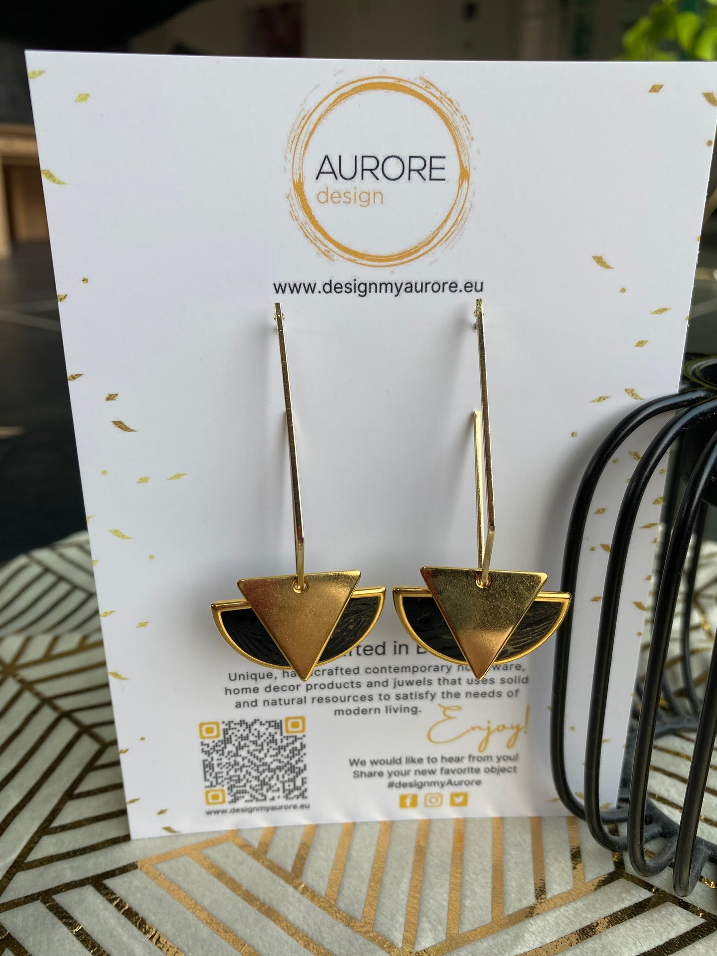 Geometrische minimalistische oorbellen Zwart/Goud