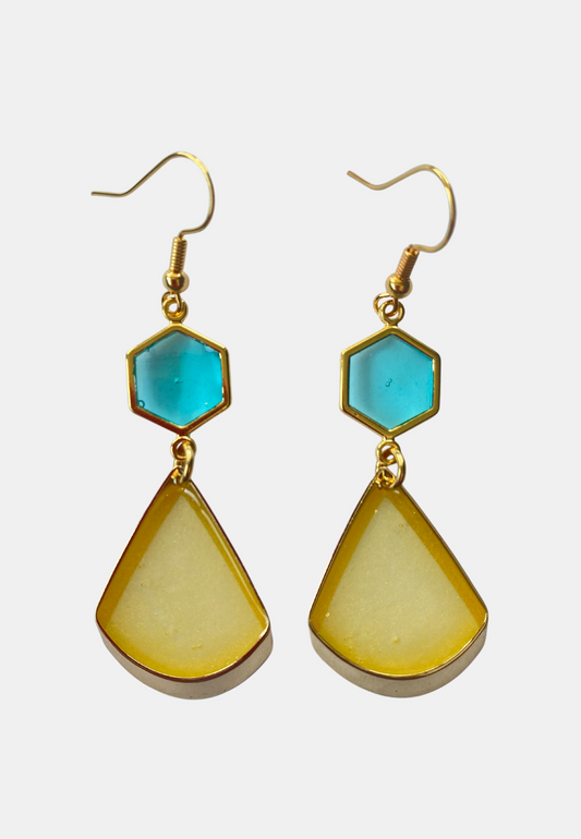 Tijdloos zomerse oorhangers, geel/blauw