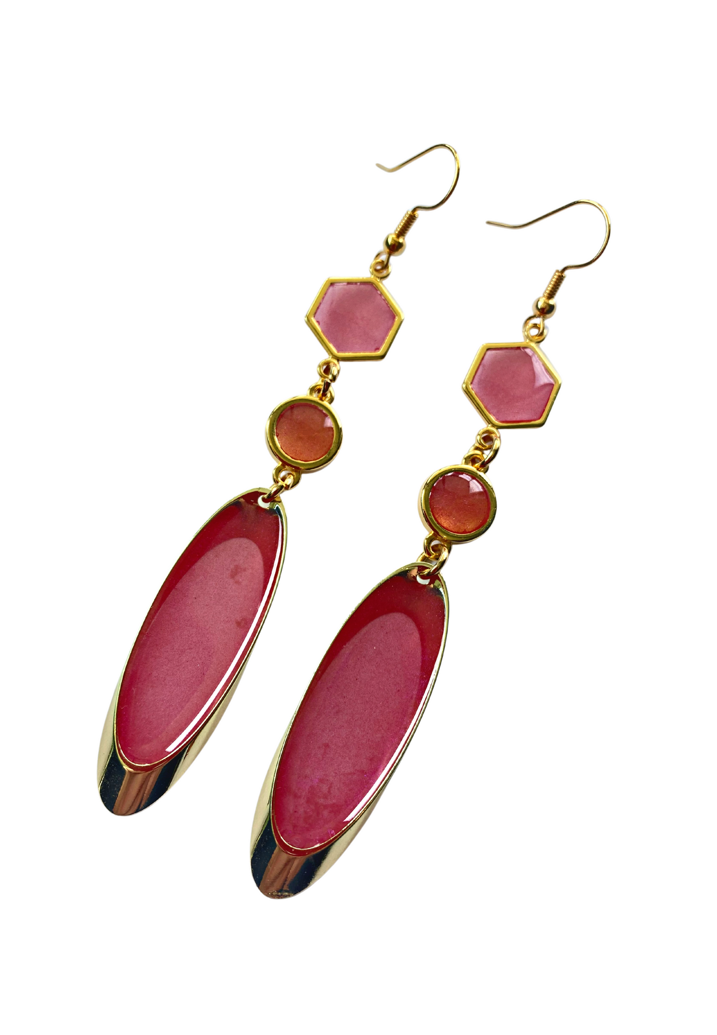 Lange meerkleurige oorhangers, roze