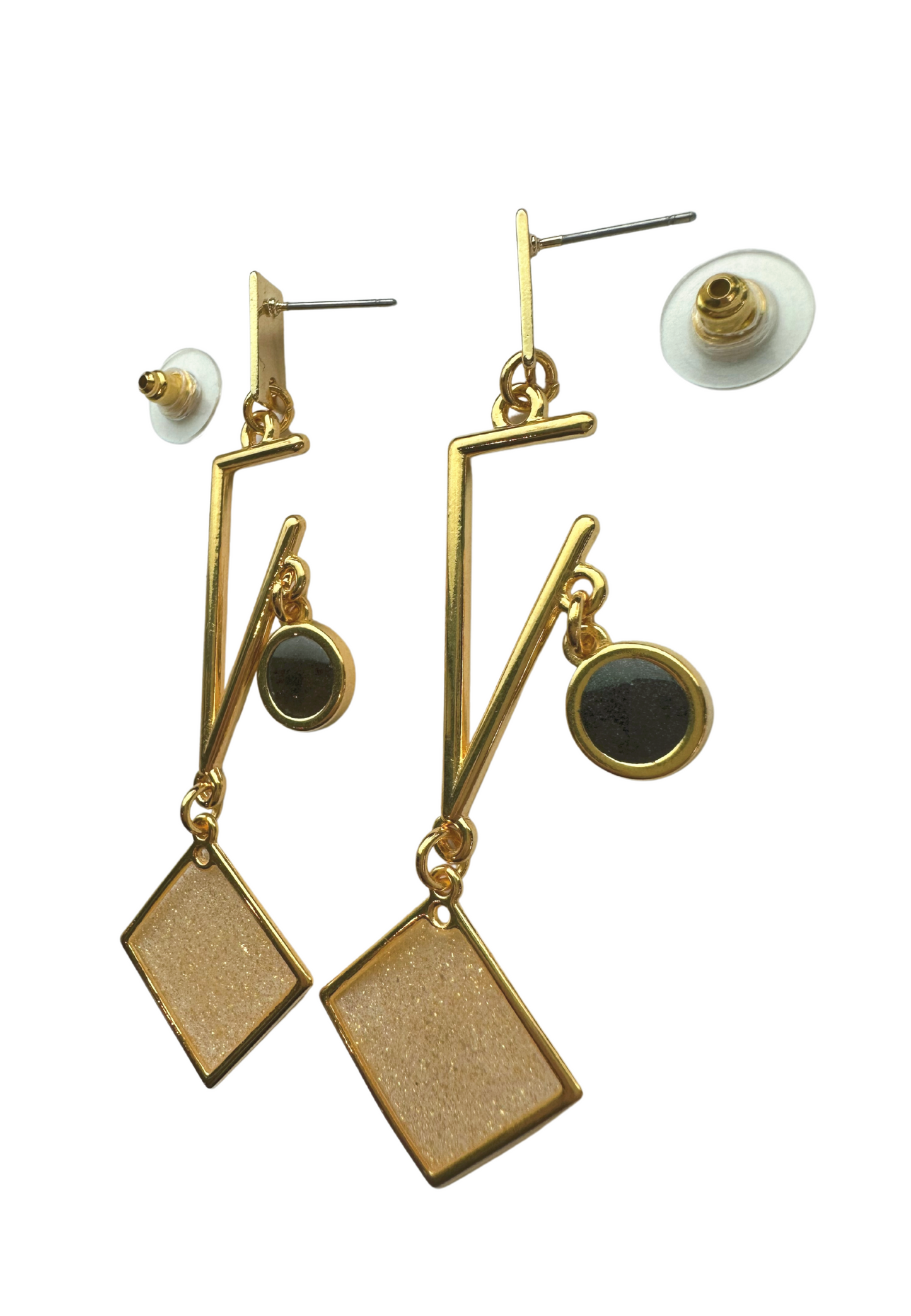 Geometrische oorbellen met meerkleurige stenen - Goud