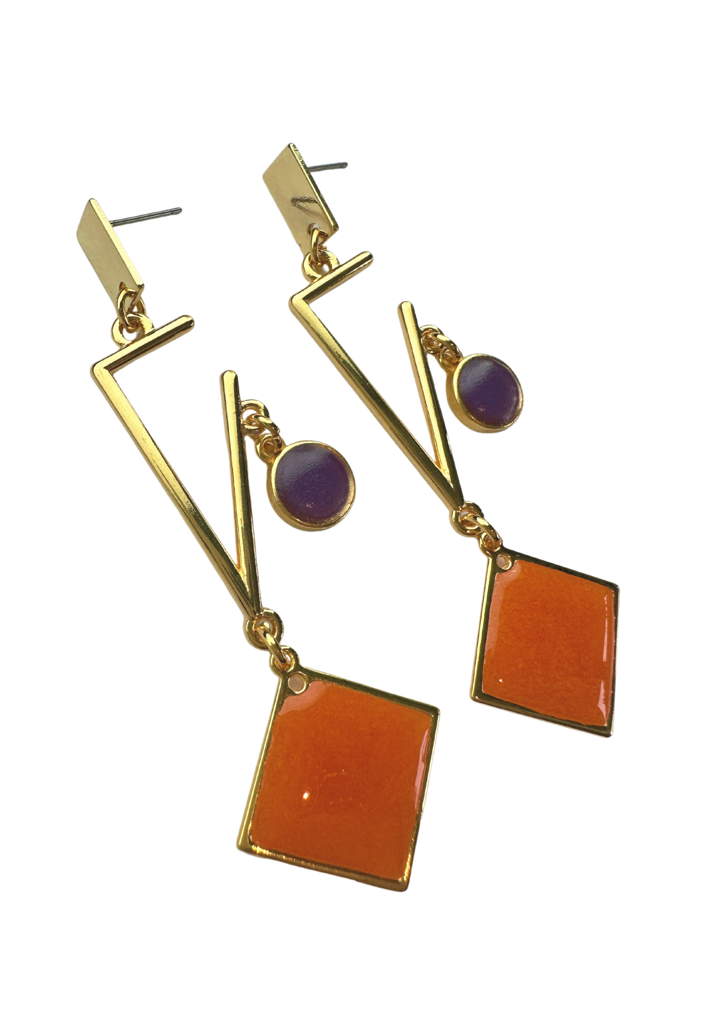 Geometrische oorbellen met meerkleurige stenen - Oranje